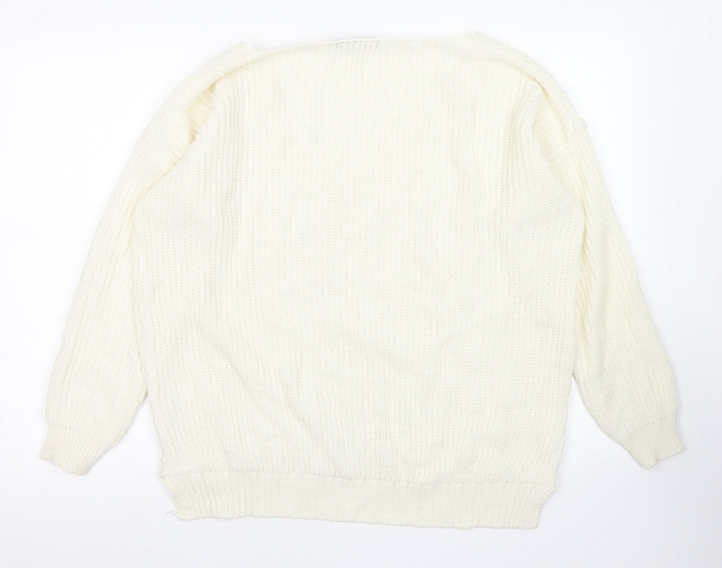 Boohoo Womens White V-Neck  Acrylic Pullover Jumper Size S