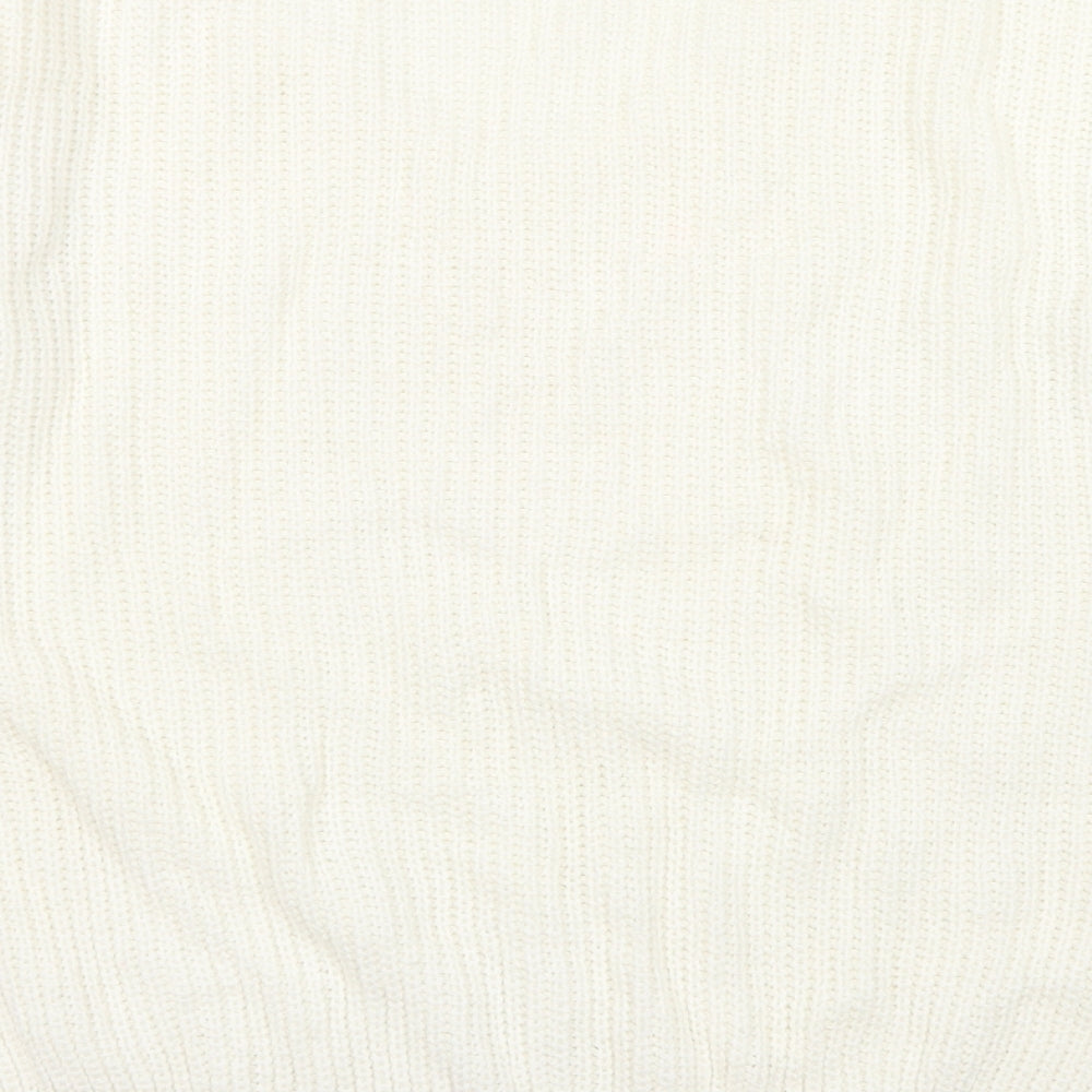 Boohoo Womens White V-Neck  Acrylic Pullover Jumper Size S