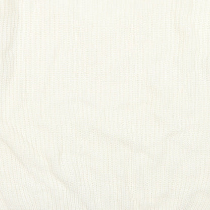 Boohoo Womens White V-Neck  Acrylic Pullover Jumper Size S