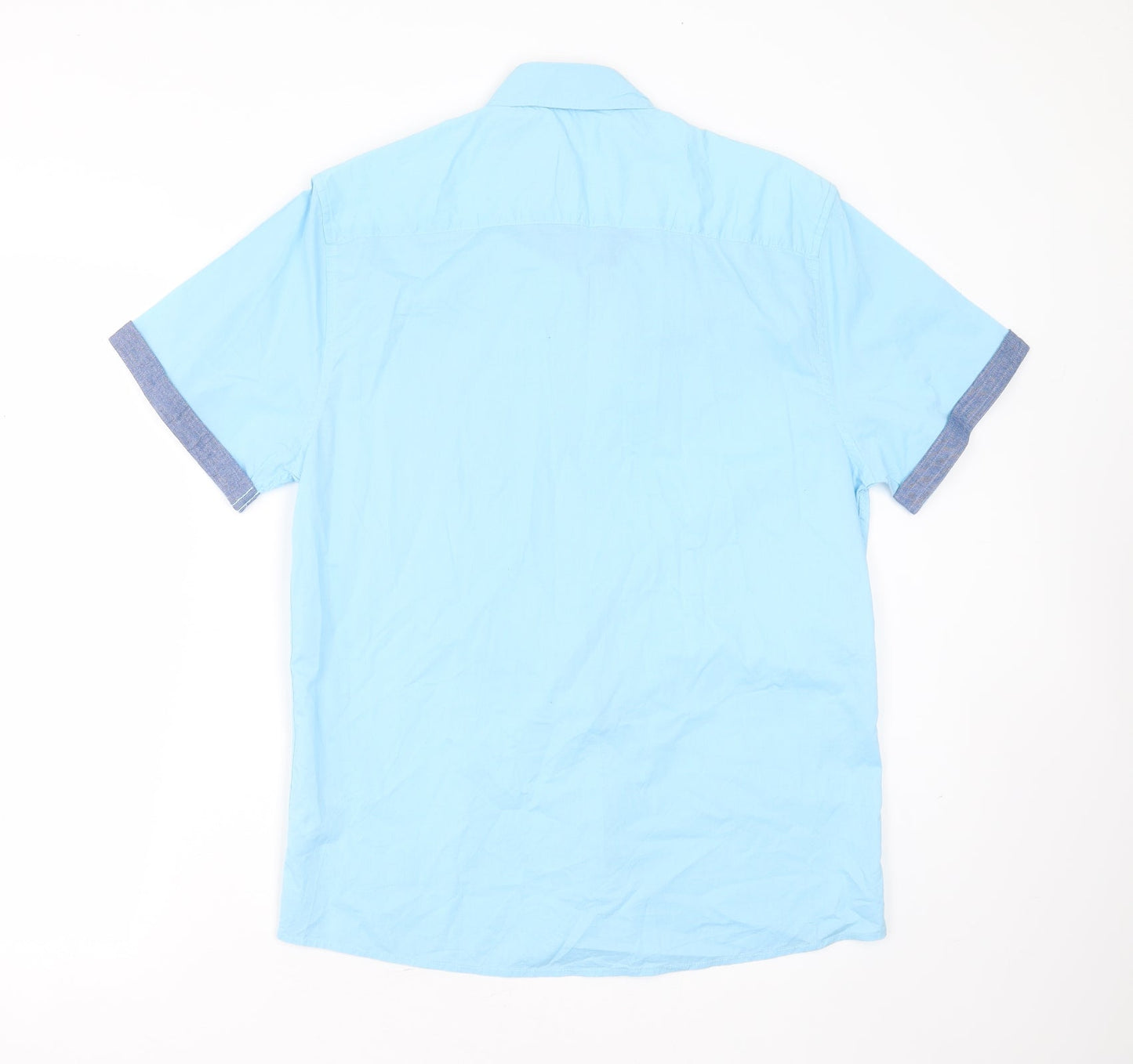 Mens UK Size M Easy Blue  Button-Up Short Sleeve Casual Shirt
