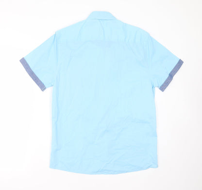 Mens UK Size M Easy Blue  Button-Up Short Sleeve Casual Shirt