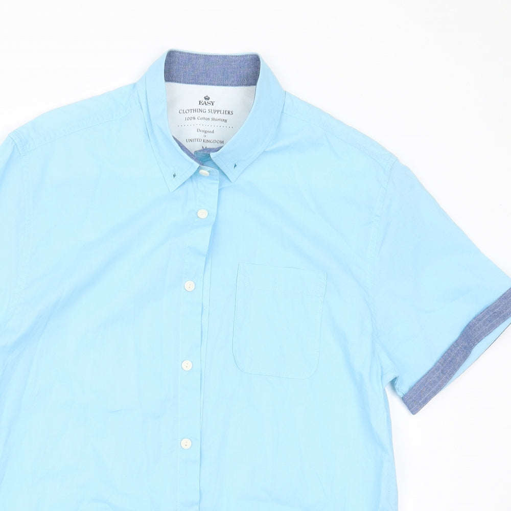 Mens UK Size M Easy Blue  Button-Up Short Sleeve Casual Shirt