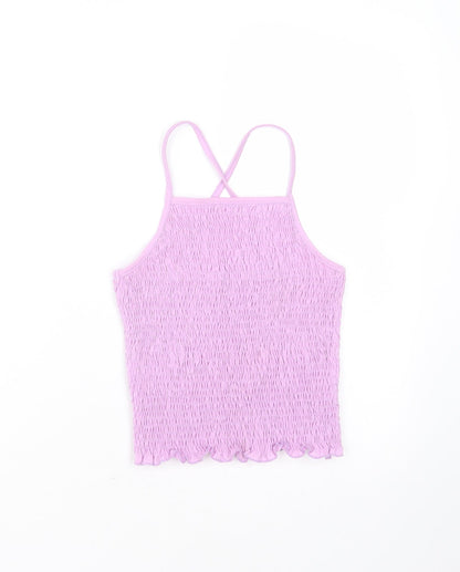 Additional front view of Candy girls’ purple polyester basic t-shirt, size 10, years square neck