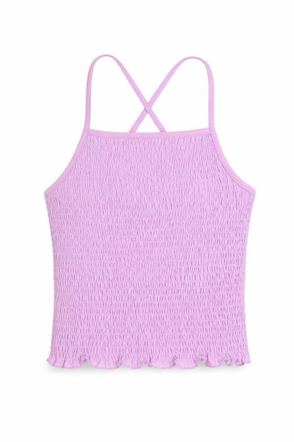 Front view of Candy girls’ purple polyester basic t-shirt, size 10, years square neck