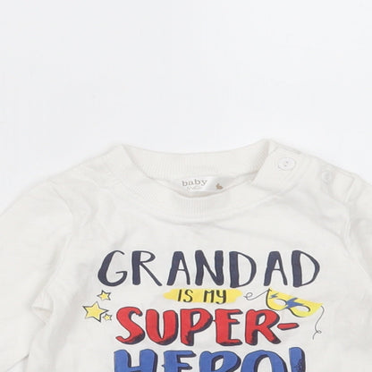 Baby M&Co Baby White  Cotton Basic T-Shirt Size 3-6 Months Round Neck  - Grandad is my superhero
