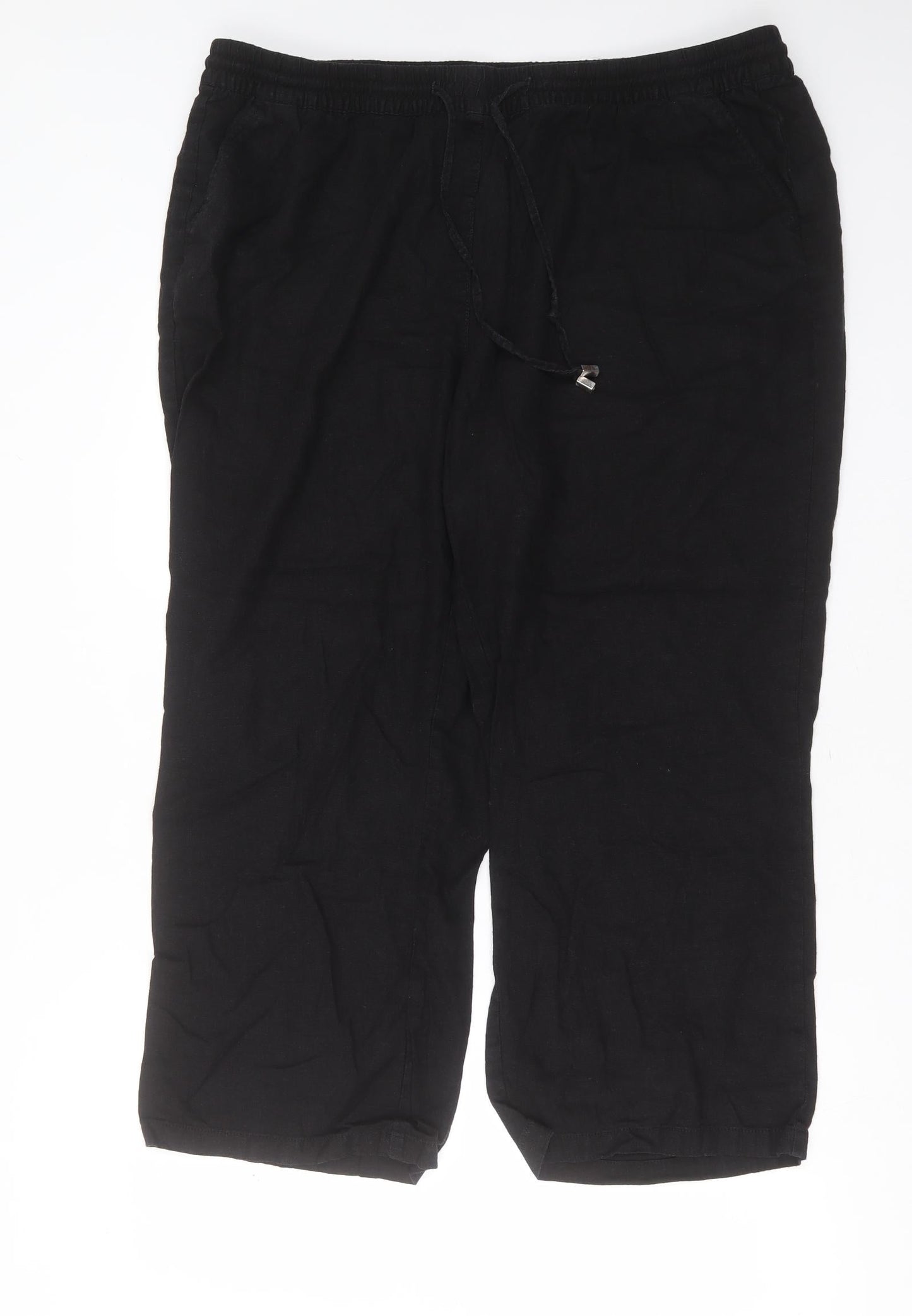 Bonmarché Womens Black  Linen Trousers  Size 20 L25 in Regular Drawstring