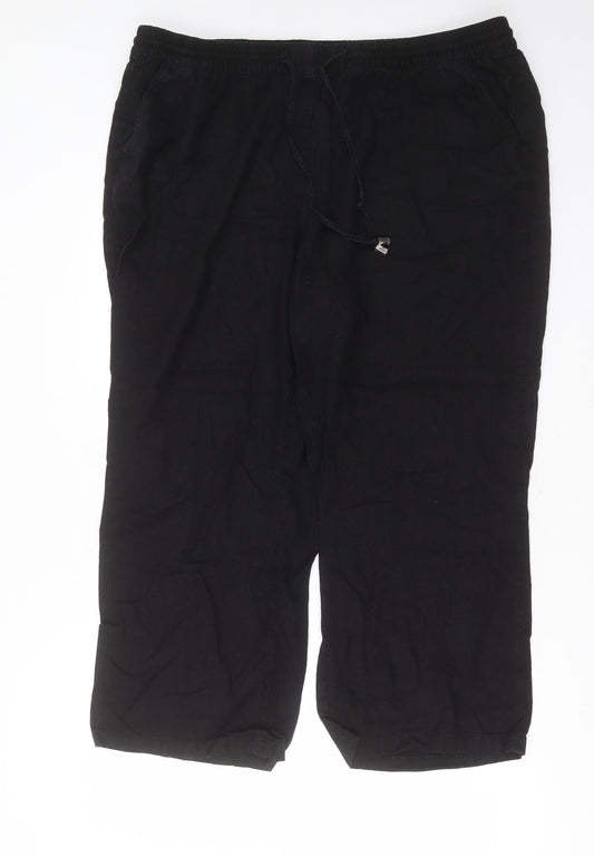 Bonmarché Womens Black  Linen Trousers  Size 20 L25 in Regular Drawstring