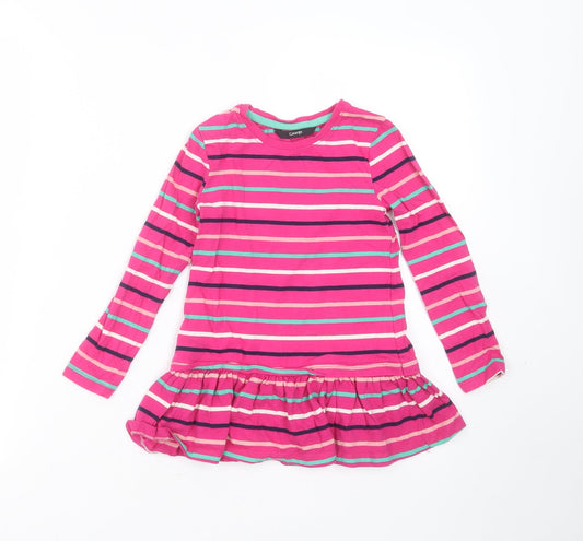 George Girls Pink Striped Cotton Basic T-Shirt Size 5-6 Years Round Neck