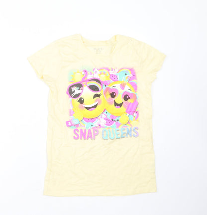 PLACE Girls Yellow  Cotton Basic T-Shirt Size 10 Years Round Neck  - snap queens