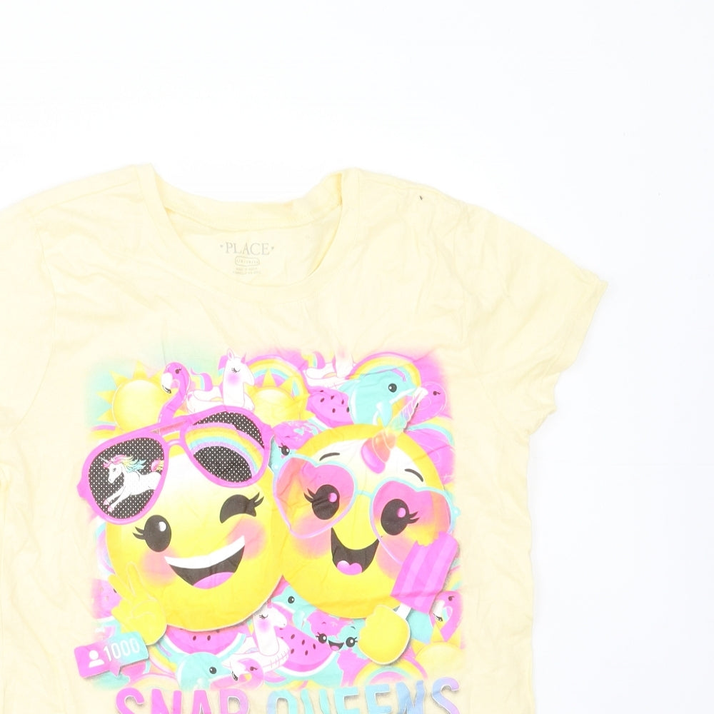 PLACE Girls Yellow  Cotton Basic T-Shirt Size 10 Years Round Neck  - snap queens