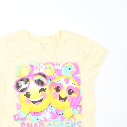 PLACE Girls Yellow  Cotton Basic T-Shirt Size 10 Years Round Neck  - snap queens