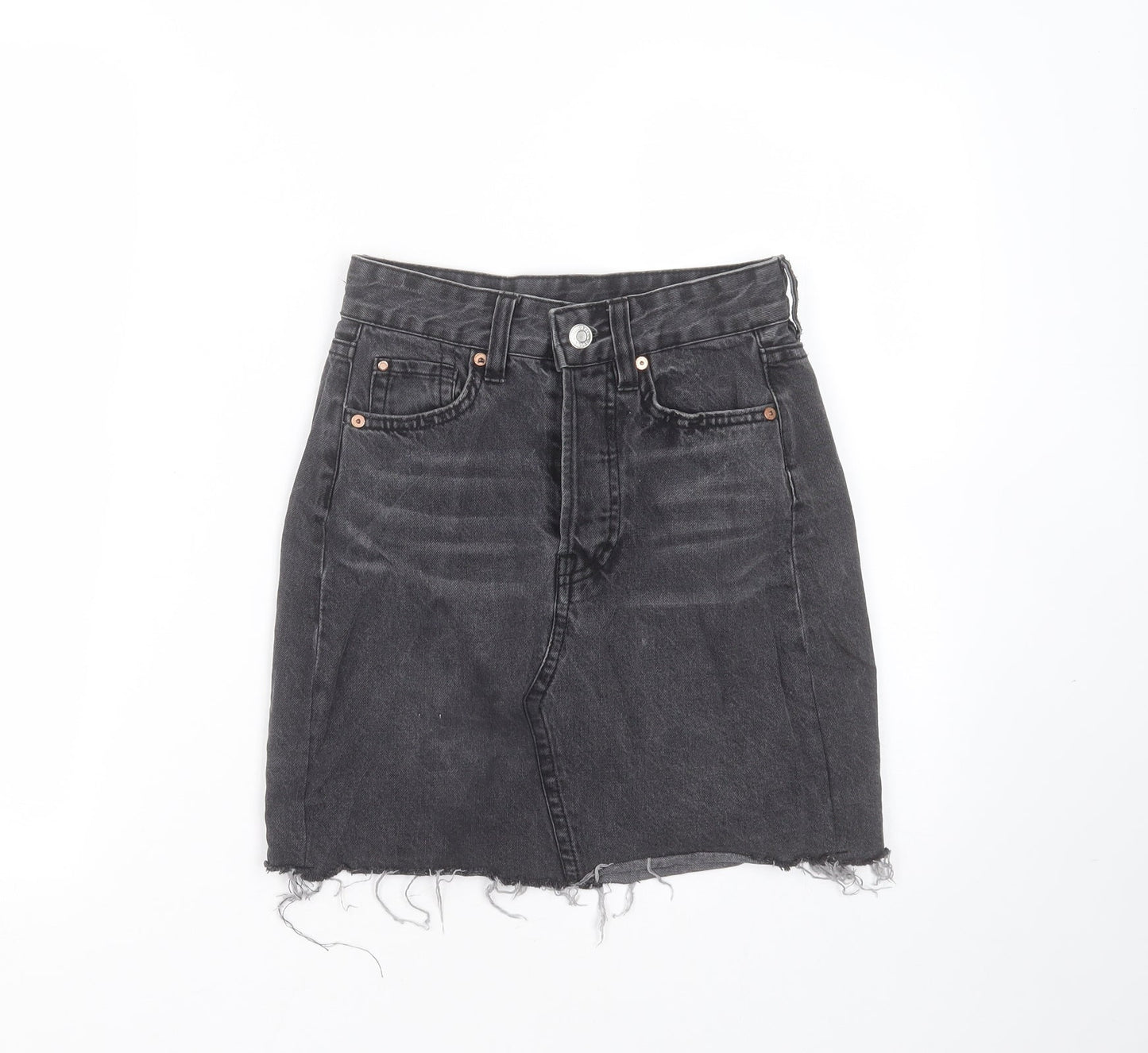 H&M Womens Grey  Cotton Mini Skirt Size 4    - Distressed hem