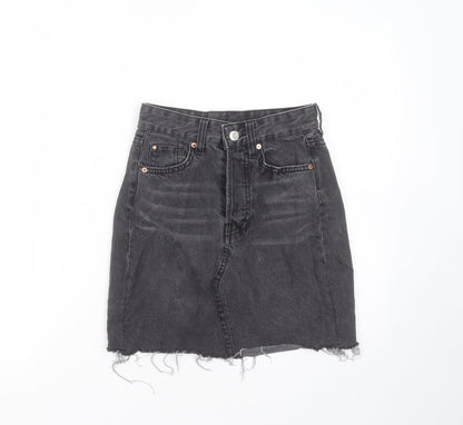 H&M Womens Grey  Cotton Mini Skirt Size 4    - Distressed hem