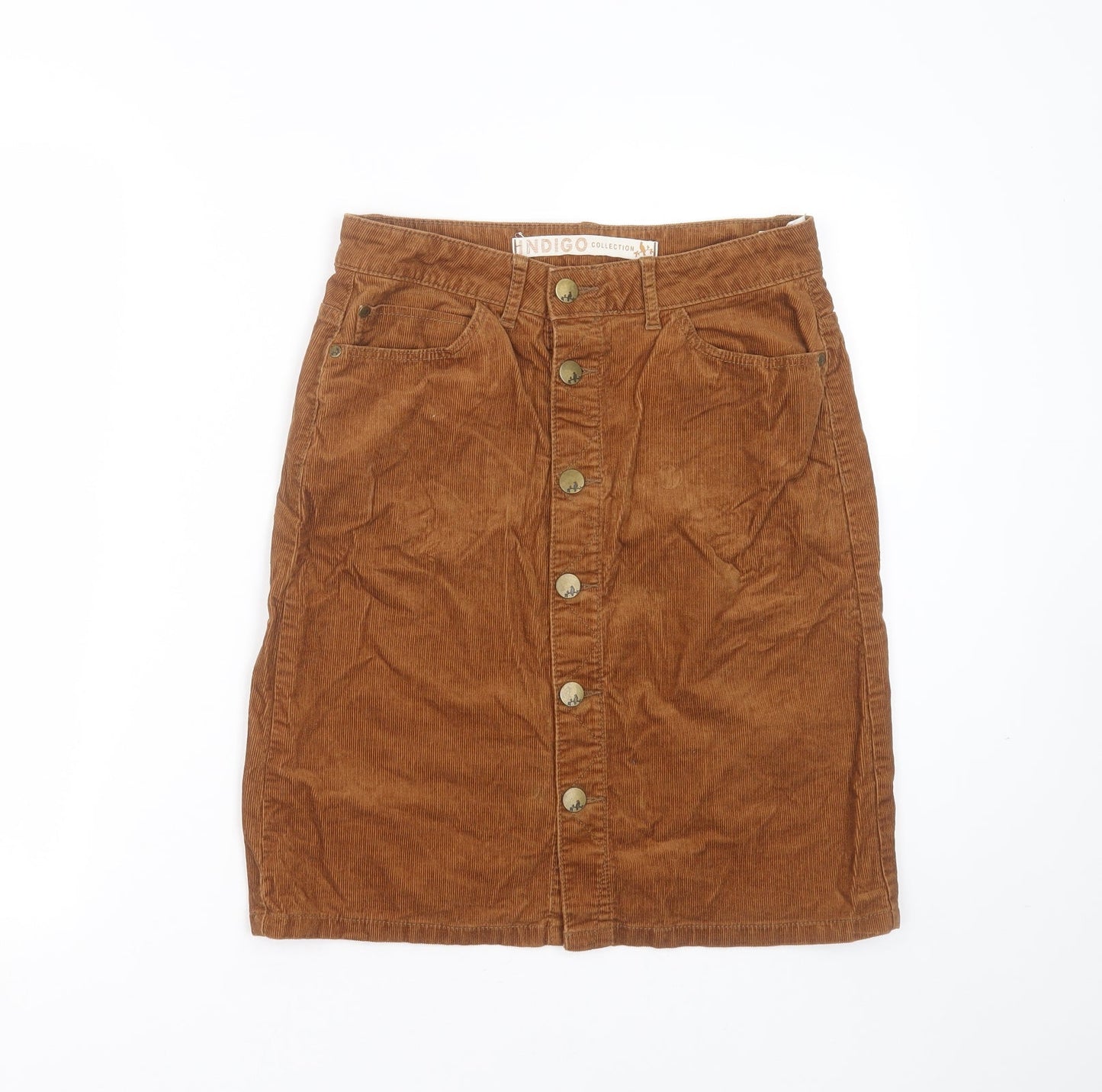 Marks and Spencer Womens Brown  Cotton A-Line Skirt Size 8   Button
