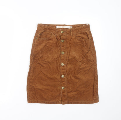 Marks and Spencer Womens Brown  Cotton A-Line Skirt Size 8   Button