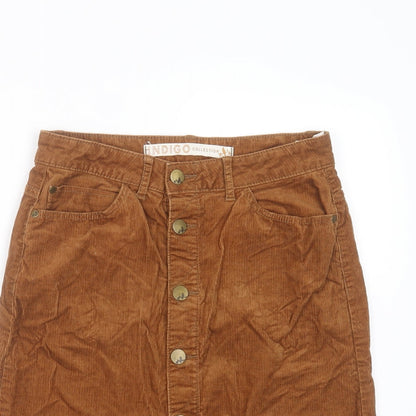 Marks and Spencer Womens Brown  Cotton A-Line Skirt Size 8   Button