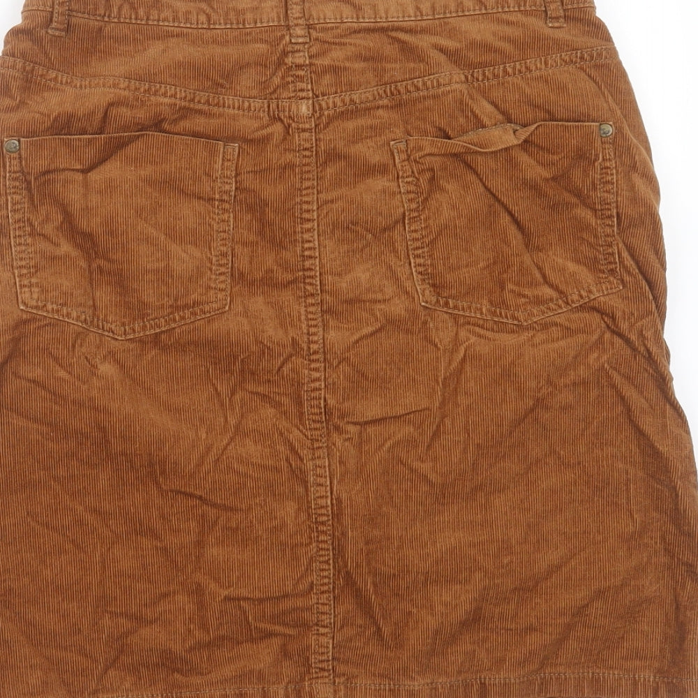 Marks and Spencer Womens Brown  Cotton A-Line Skirt Size 8   Button