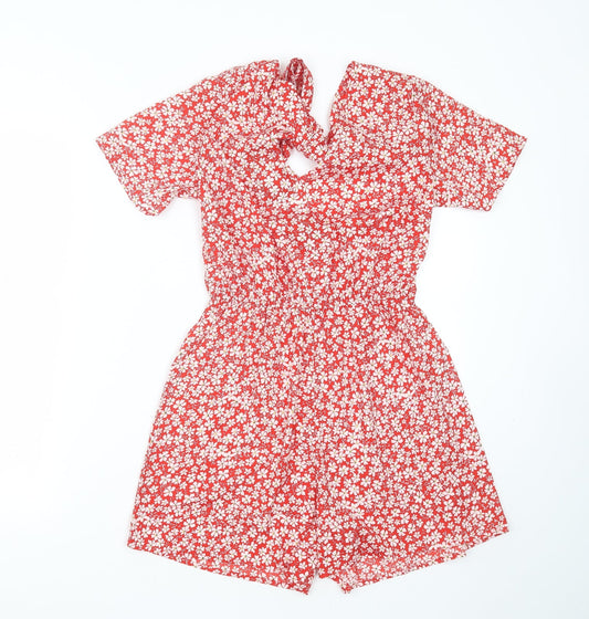 New Look Womens Red Floral Viscose Playsuit One-Piece Size 8