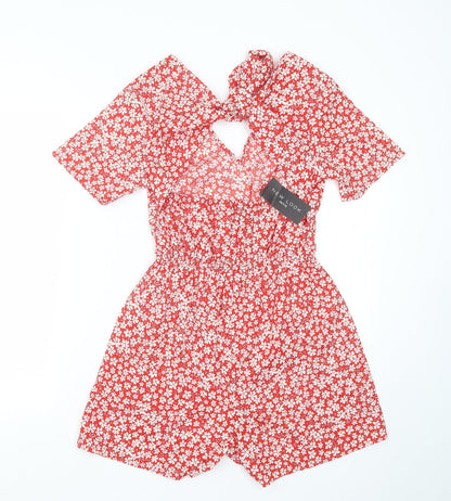 New Look Womens Red Floral Viscose Playsuit One-Piece Size 8