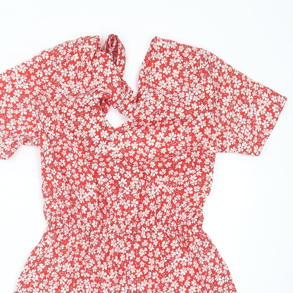 New Look Womens Red Floral Viscose Playsuit One-Piece Size 8