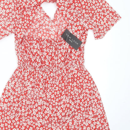 New Look Womens Red Floral Viscose Playsuit One-Piece Size 8