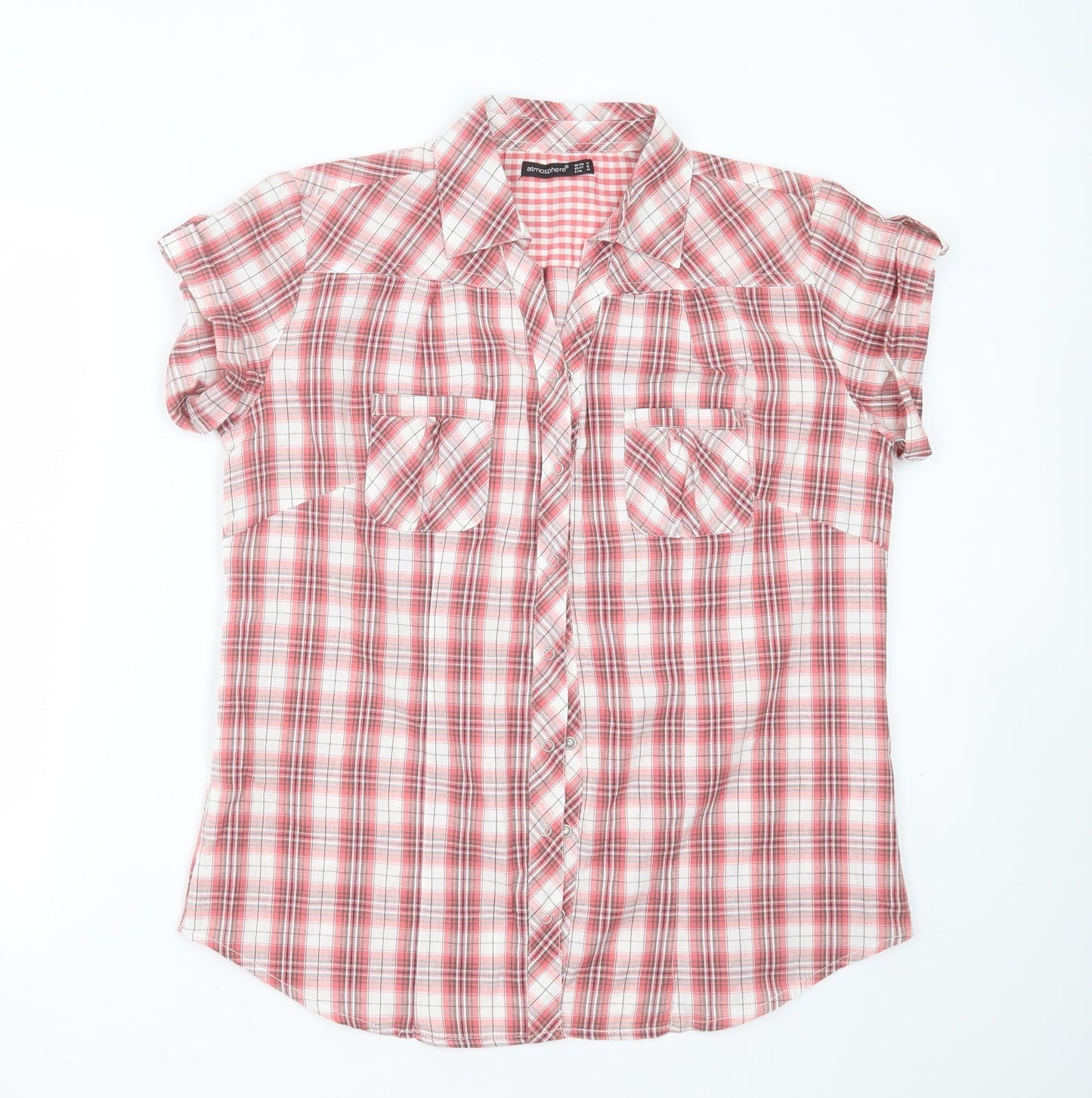 Primark Womens Red Plaid Cotton Basic Button-Up Size 8 Collared