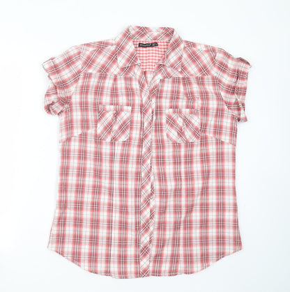 Primark Womens Red Plaid Cotton Basic Button-Up Size 8 Collared