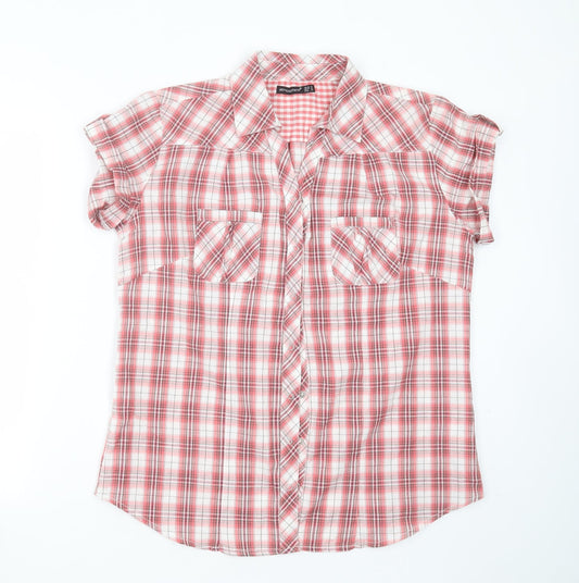 Primark Womens Red Plaid Cotton Basic Button-Up Size 8 Collared
