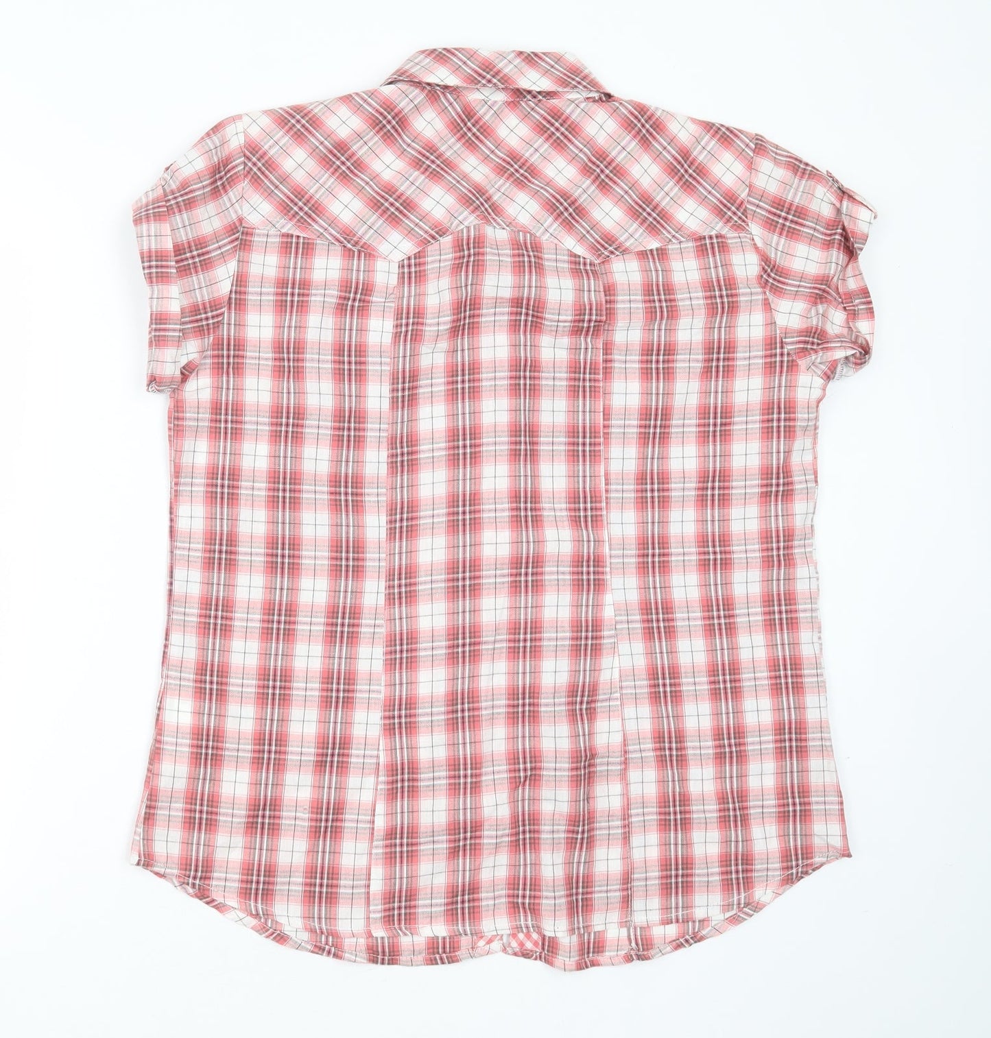 Primark Womens Red Plaid Cotton Basic Button-Up Size 8 Collared