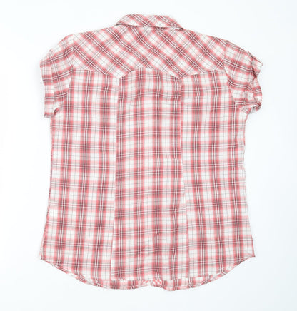 Primark Womens Red Plaid Cotton Basic Button-Up Size 8 Collared