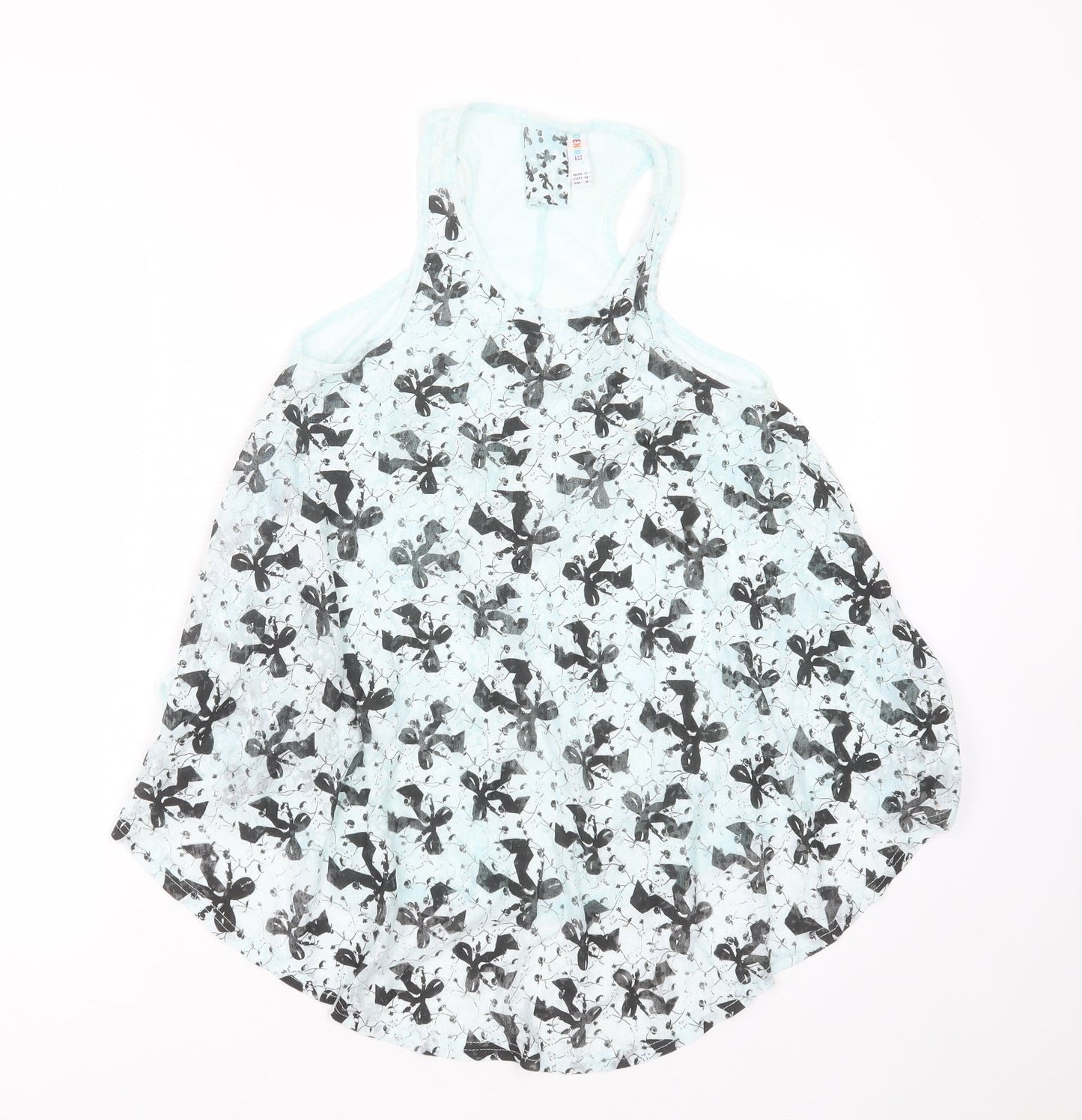 Primark Womens Green  Cotton Basic Blouse Size 12 Round Neck - bow pattern