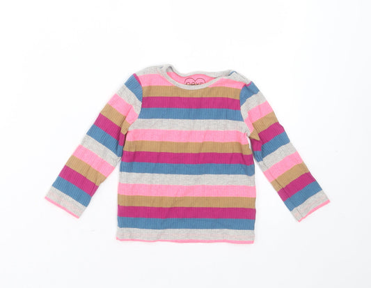 NEXT Girls Multicoloured Striped Cotton Basic T-Shirt Size 12-18 Months Round Neck