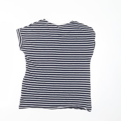 TU Womens Blue Striped Cotton Basic T-Shirt Size 10 Round Neck
