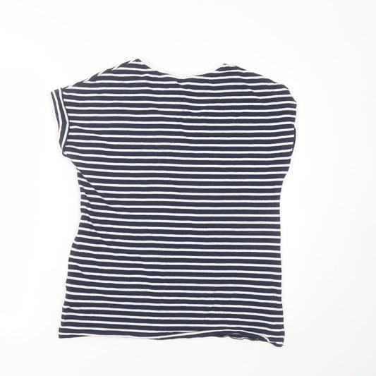 TU Womens Blue Striped Cotton Basic T-Shirt Size 10 Round Neck