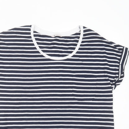 TU Womens Blue Striped Cotton Basic T-Shirt Size 10 Round Neck