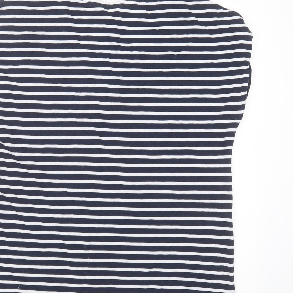 TU Womens Blue Striped Cotton Basic T-Shirt Size 10 Round Neck