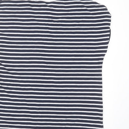 TU Womens Blue Striped Cotton Basic T-Shirt Size 10 Round Neck