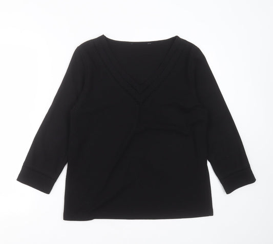 BHS Womens Black V-Neck  Polyester Pullover Jumper Size 16