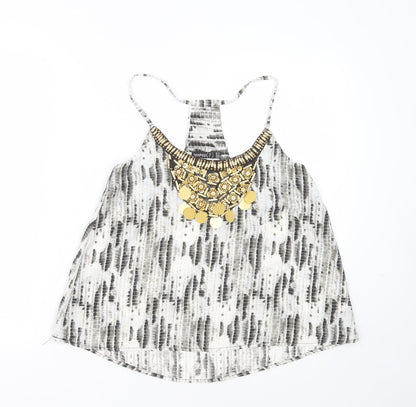 Boohoo Womens Grey Animal Print Polyester Basic Blouse Size 10 Round Neck - beaded