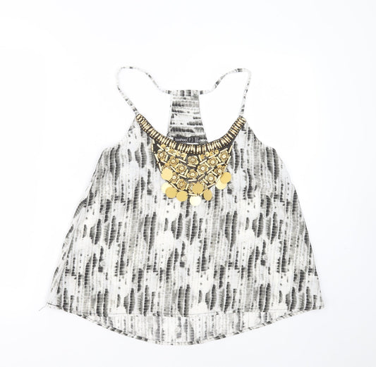 Boohoo Womens Grey Animal Print Polyester Basic Blouse Size 10 Round Neck - beaded