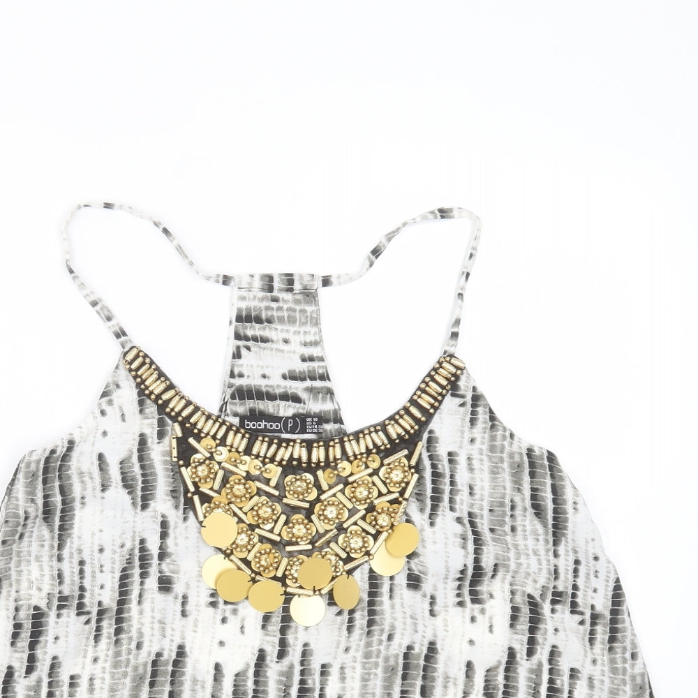 Boohoo Womens Grey Animal Print Polyester Basic Blouse Size 10 Round Neck - beaded