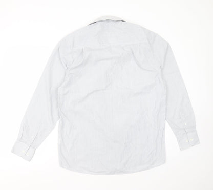 B&W Mens White Striped Polyester  Button-Up Size 15.5 Collared Button