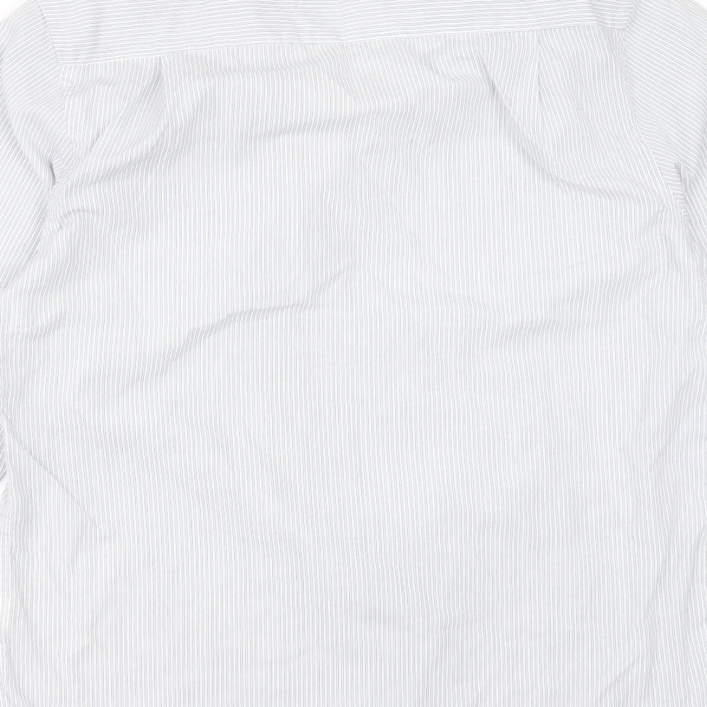 B&W Mens White Striped Polyester  Button-Up Size 15.5 Collared Button