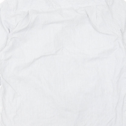 B&W Mens White Striped Polyester  Button-Up Size 15.5 Collared Button