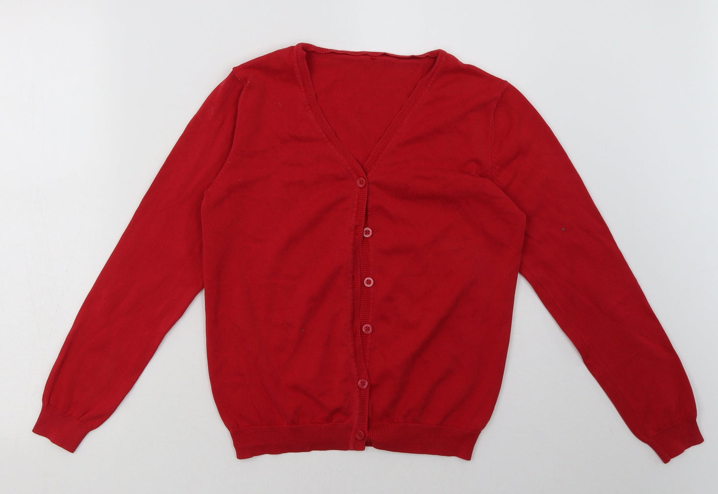 George Girls Red V-Neck  Cotton Cardigan Jumper Size 12-13 Years  Button - School Wear