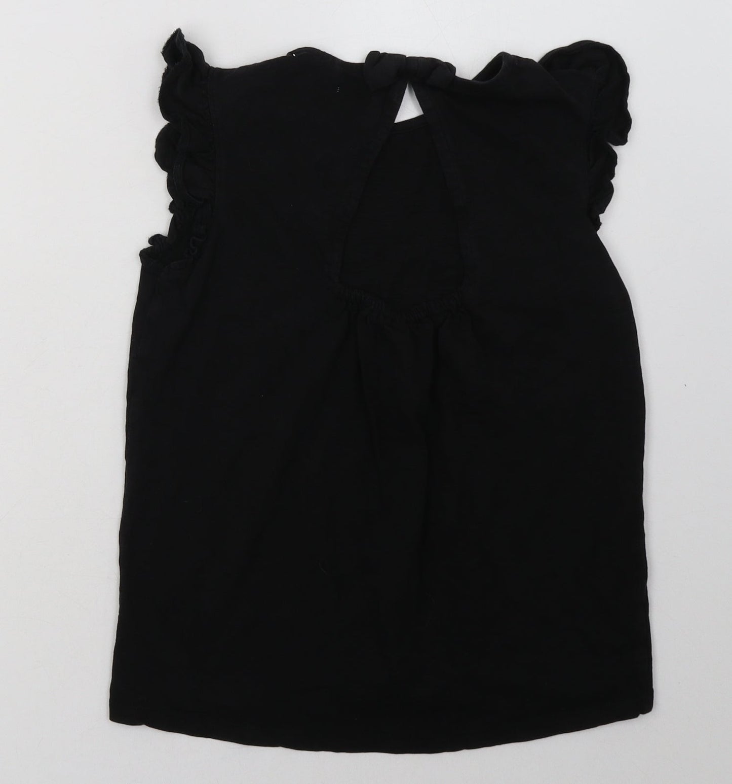 NEXT Girls Black Geometric Cotton Basic T-Shirt Size 11 Years Crew Neck Button - Star Print