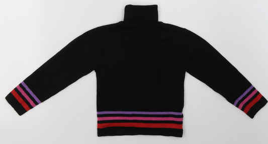 Preworn Girls Black Striped Acrylic Basic Casual Size 4-5 Years Roll Neck Pullover - Star Print