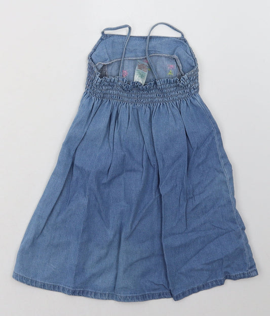 Preworn Girls Blue Floral Cotton A-Line  Size 3-4 Years  Square Neck Pullover