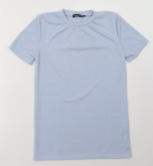 Boohoo Womens Blue  Polyester Basic T-Shirt Size 8 Crew Neck