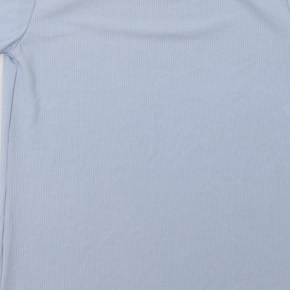 Boohoo Womens Blue  Polyester Basic T-Shirt Size 8 Crew Neck